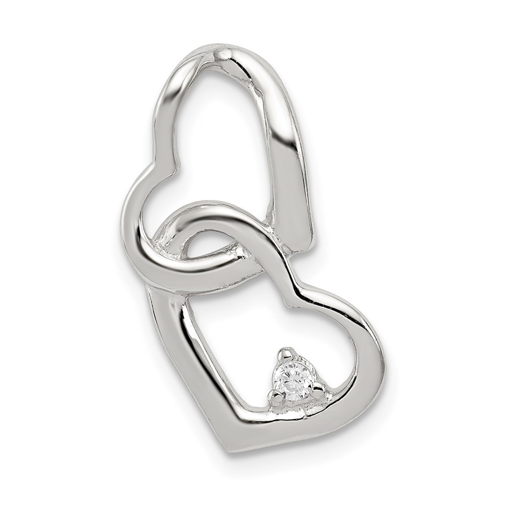925 Sterling Silver Rhodium-plated CZ Hearts Necklace Charm Pendant